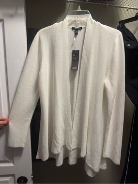 Eileen Fisher Cream Open-Front Rib Knit Cardigan